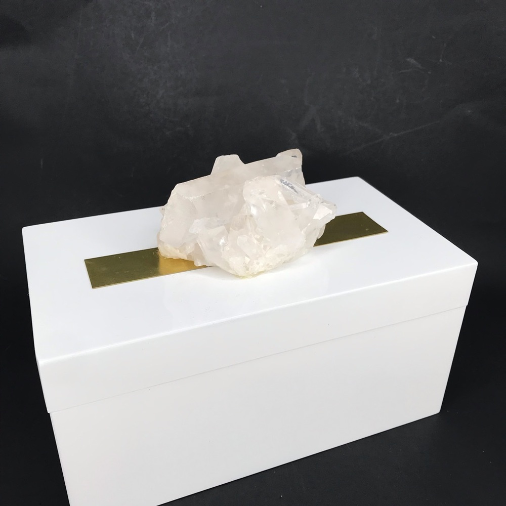 Crystal on White lacquered Box with brass